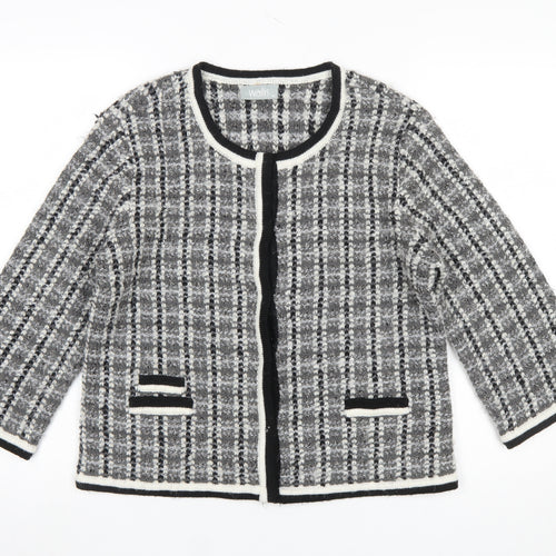 Wallis Women Grey Check Knit 3/4 Sleeve Cardigan Size M