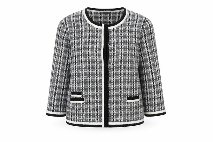Wallis Women Grey Check Knit 3/4 Sleeve Cardigan Size M