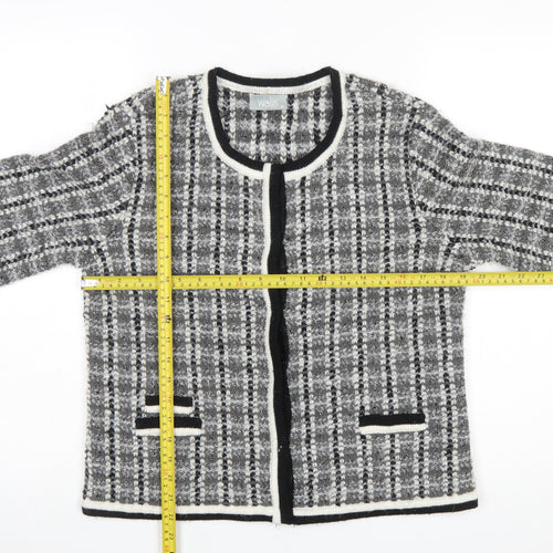 Wallis Women Grey Check Knit 3/4 Sleeve Cardigan Size M