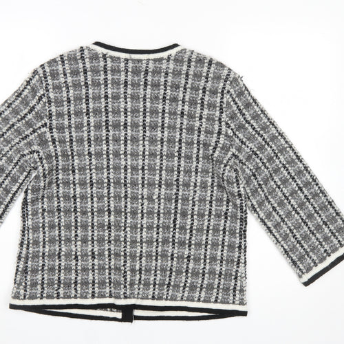 Wallis Women Grey Check Knit 3/4 Sleeve Cardigan Size M