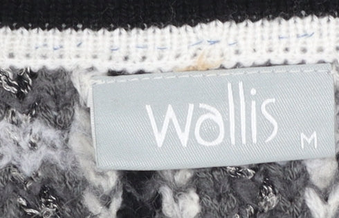 Wallis Women Grey Check Knit 3/4 Sleeve Cardigan Size M