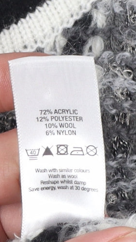 Wallis Women Grey Check Knit 3/4 Sleeve Cardigan Size M