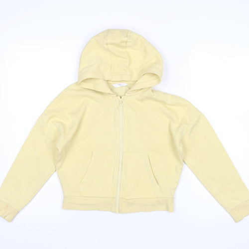 Marks and Spencer Girls Yellow Full Zip Hoodie 9-10 Years Cotton Blend
