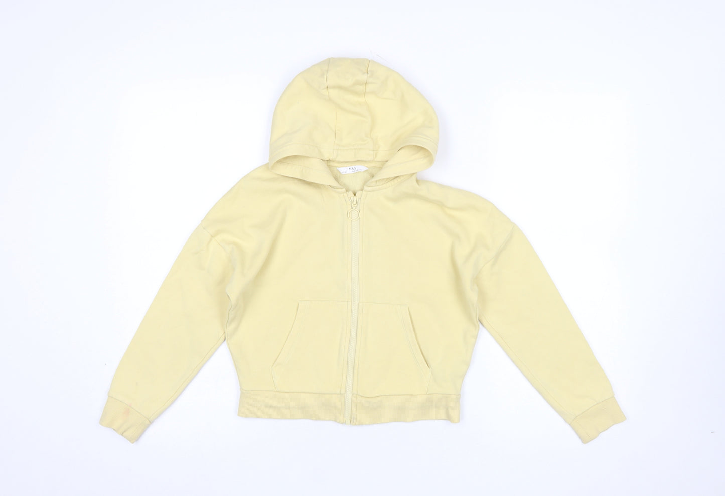 Marks and Spencer Girls Yellow Full Zip Hoodie 9-10 Years Cotton Blend