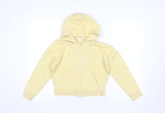 Marks and Spencer Girls Yellow Full Zip Hoodie 9-10 Years Cotton Blend