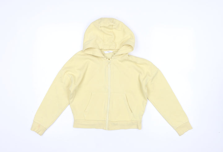 Marks and Spencer Girls Yellow Full Zip Hoodie 9-10 Years Cotton Blend