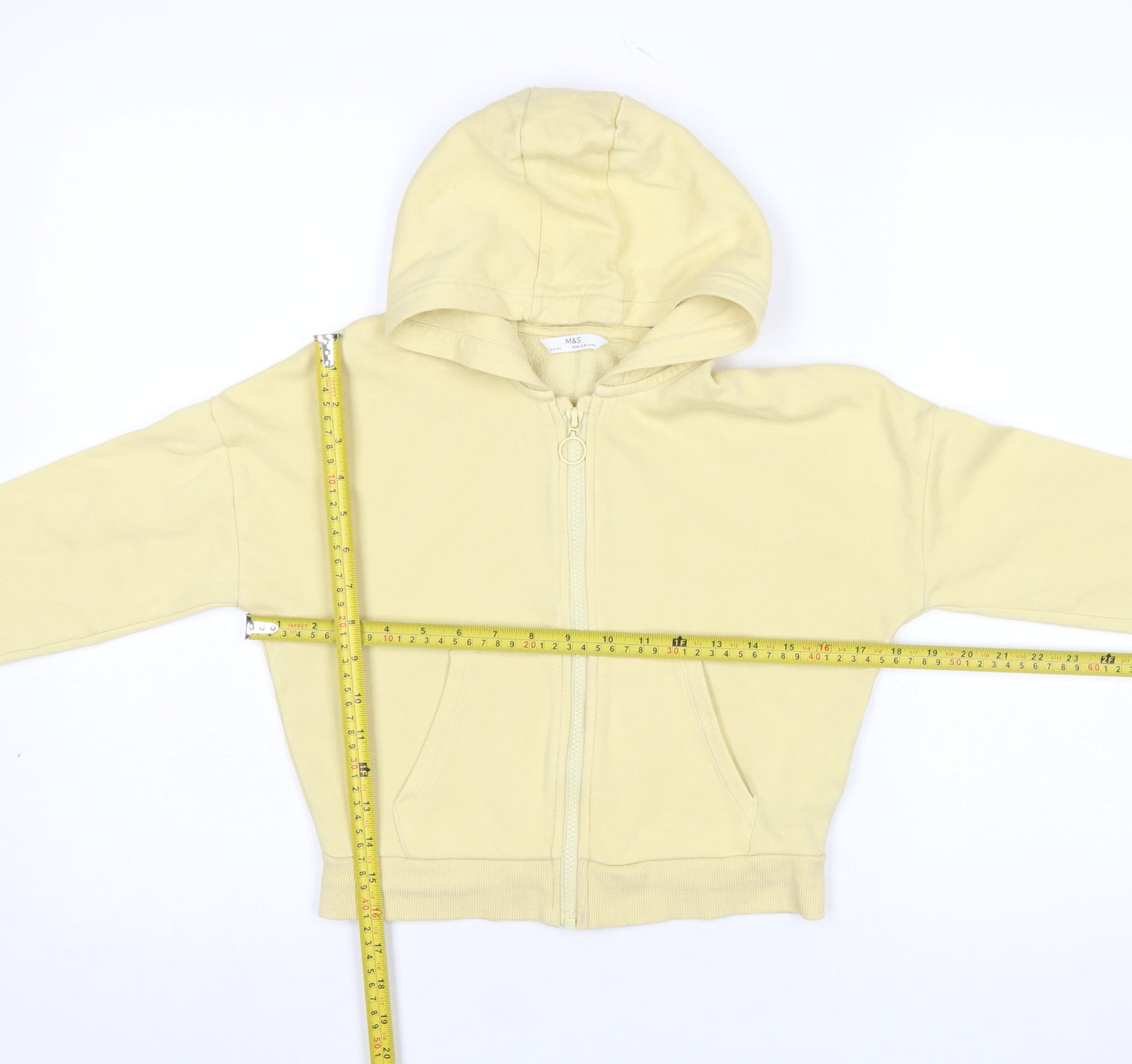 Marks and Spencer Girls Yellow Full Zip Hoodie 9-10 Years Cotton Blend