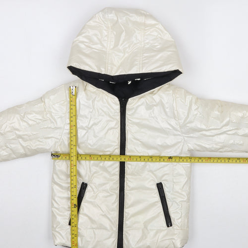 DKNY Girls Ivory Hooded Puffer Jacket Size 10 Years Lined Zip Up Winter Coat