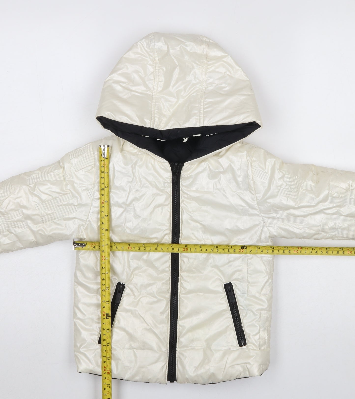 DKNY Girls Ivory Hooded Puffer Jacket Size 10 Years Lined Zip Up Winter Coat