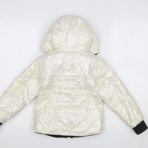 DKNY Girls Ivory Hooded Puffer Jacket Size 10 Years Lined Zip Up Winter Coat