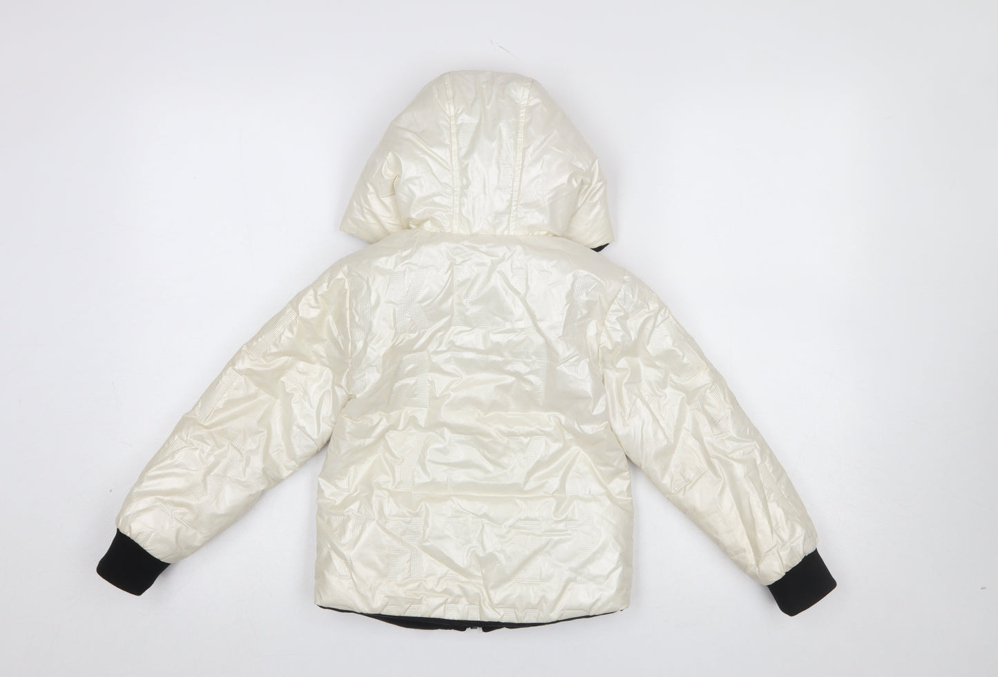 DKNY Girls Ivory Hooded Puffer Jacket Size 10 Years Lined Zip Up Winter Coat