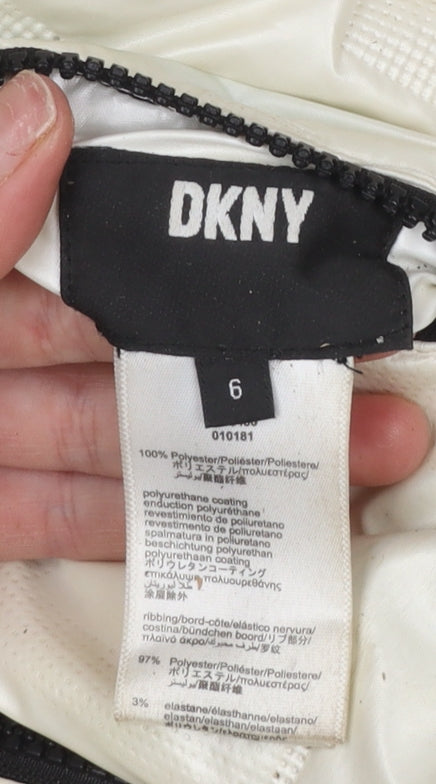 DKNY Girls Ivory Hooded Puffer Jacket Size 10 Years Lined Zip Up Winter Coat