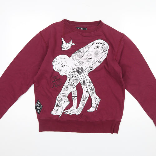 Ruth Kuckler Womens Burgundy Tattoo Graphic Pullover Sweatshirt S