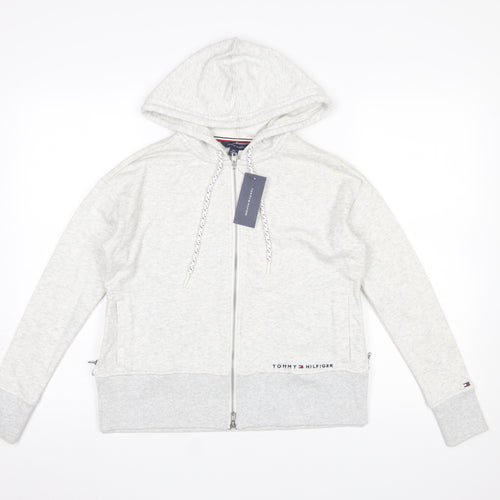 Tommy Hilfiger Women Grey Full Zip Hoodie XXS Cotton Blend