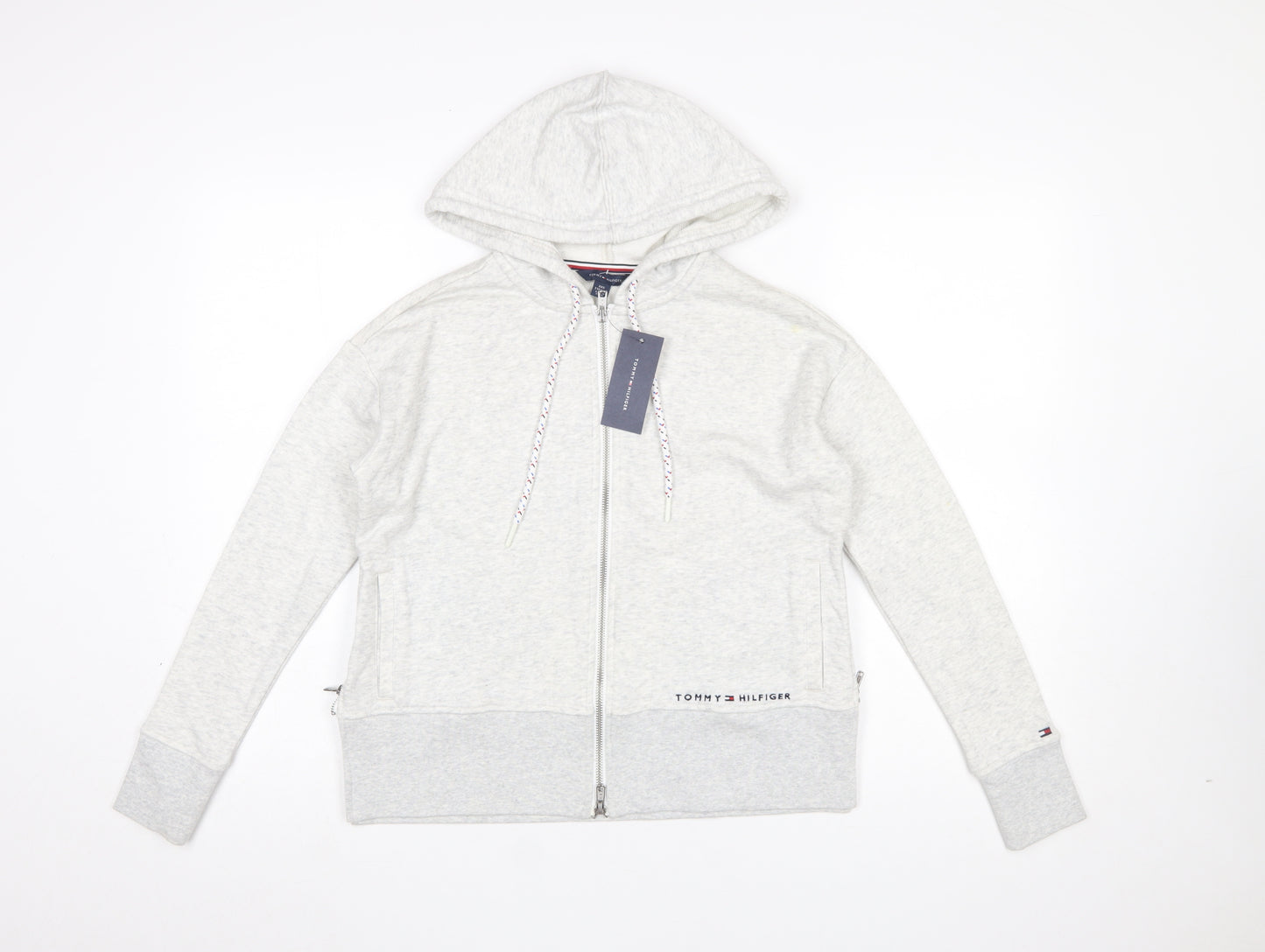 Tommy Hilfiger Women Grey Full Zip Hoodie XXS Cotton Blend