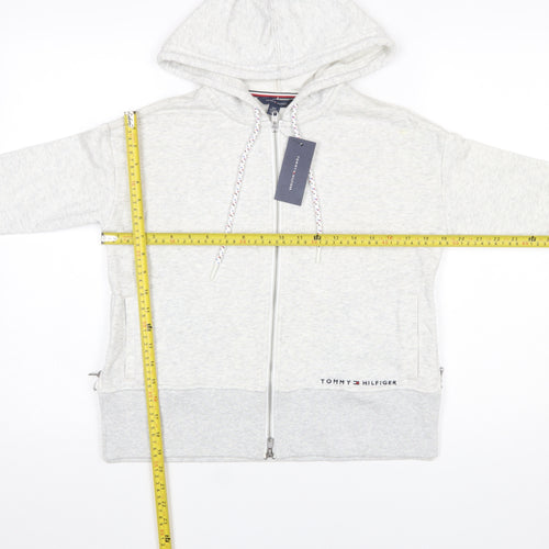 Tommy Hilfiger Women Grey Full Zip Hoodie XXS Cotton Blend