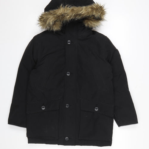 GAP Kids Boys Black Faux Fur Hooded Parka Coat 10-11 Years Winter Jacket