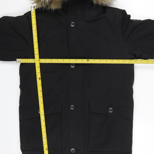GAP Kids Boys Black Faux Fur Hooded Parka Coat 10-11 Years Winter Jacket
