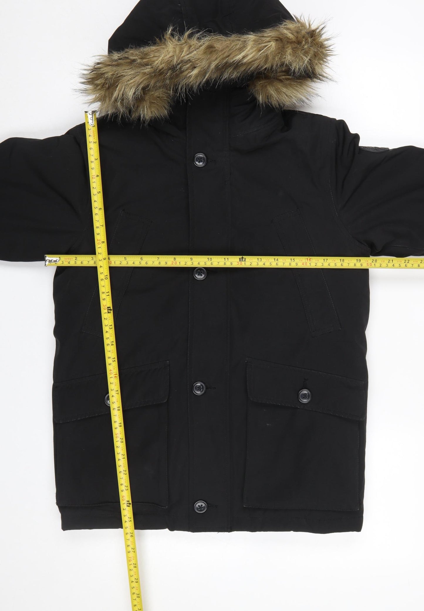 GAP Kids Boys Black Faux Fur Hooded Parka Coat 10-11 Years Winter Jacket