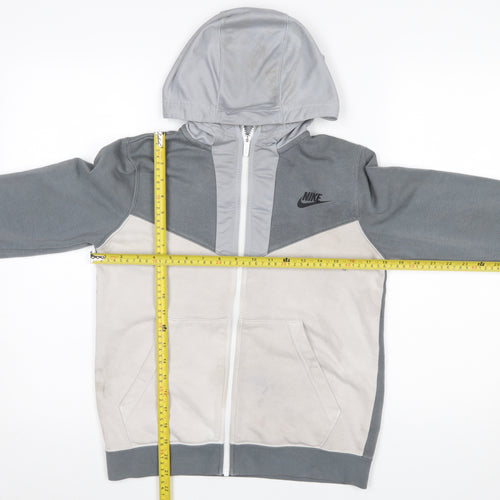 Nike Boys Grey Full Zip Hoodie Large 147-158cm Logo Print Casual Sportswear