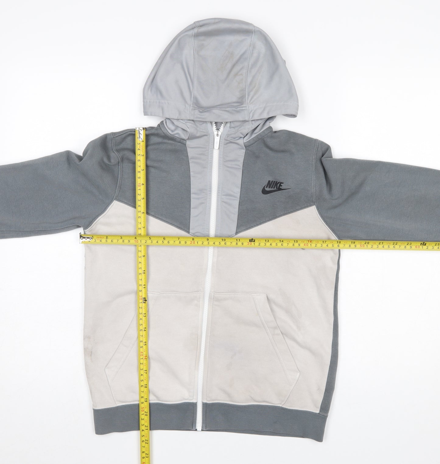 Nike Boys Grey Full Zip Hoodie Large 147-158cm Logo Print Casual Sportswear