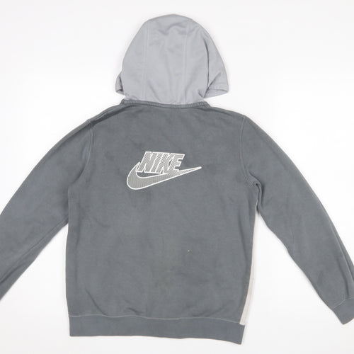Nike Boys Grey Full Zip Hoodie Large 147-158cm Logo Print Casual Sportswear