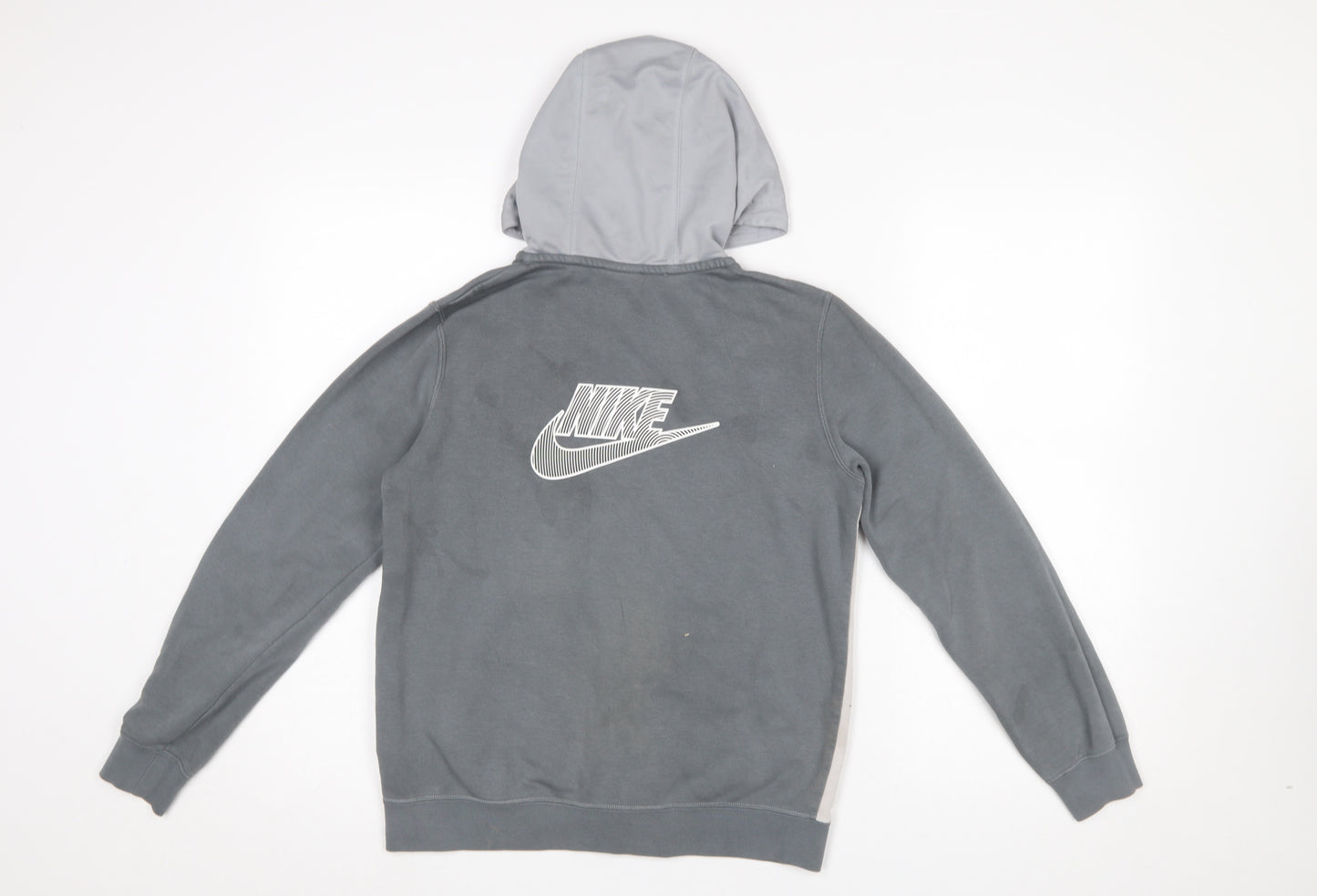 Nike Boys Grey Full Zip Hoodie Large 147-158cm Logo Print Casual Sportswear