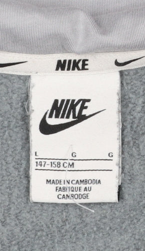 Nike Boys Grey Full Zip Hoodie Large 147-158cm Logo Print Casual Sportswear
