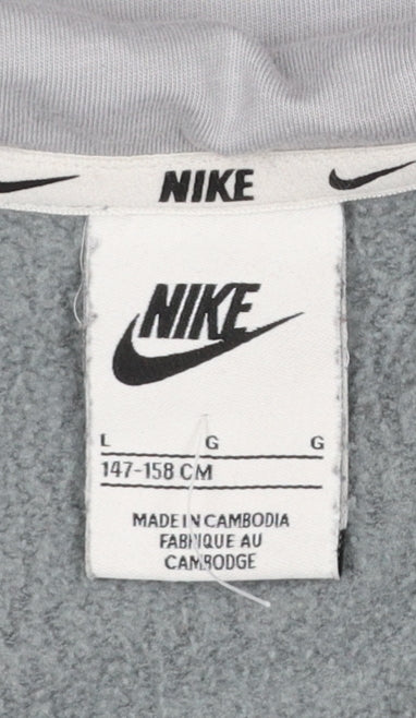 Nike Boys Grey Full Zip Hoodie Large 147-158cm Logo Print Casual Sportswear