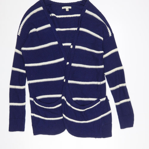 American Eagle Outfitters Women's Blue Striped Cardigan L V-Neck Knit