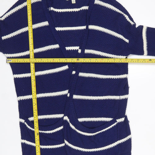 American Eagle Outfitters Women's Blue Striped Cardigan L V-Neck Knit