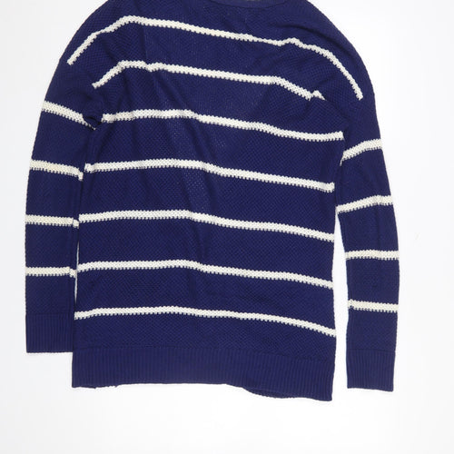 American Eagle Outfitters Women's Blue Striped Cardigan L V-Neck Knit