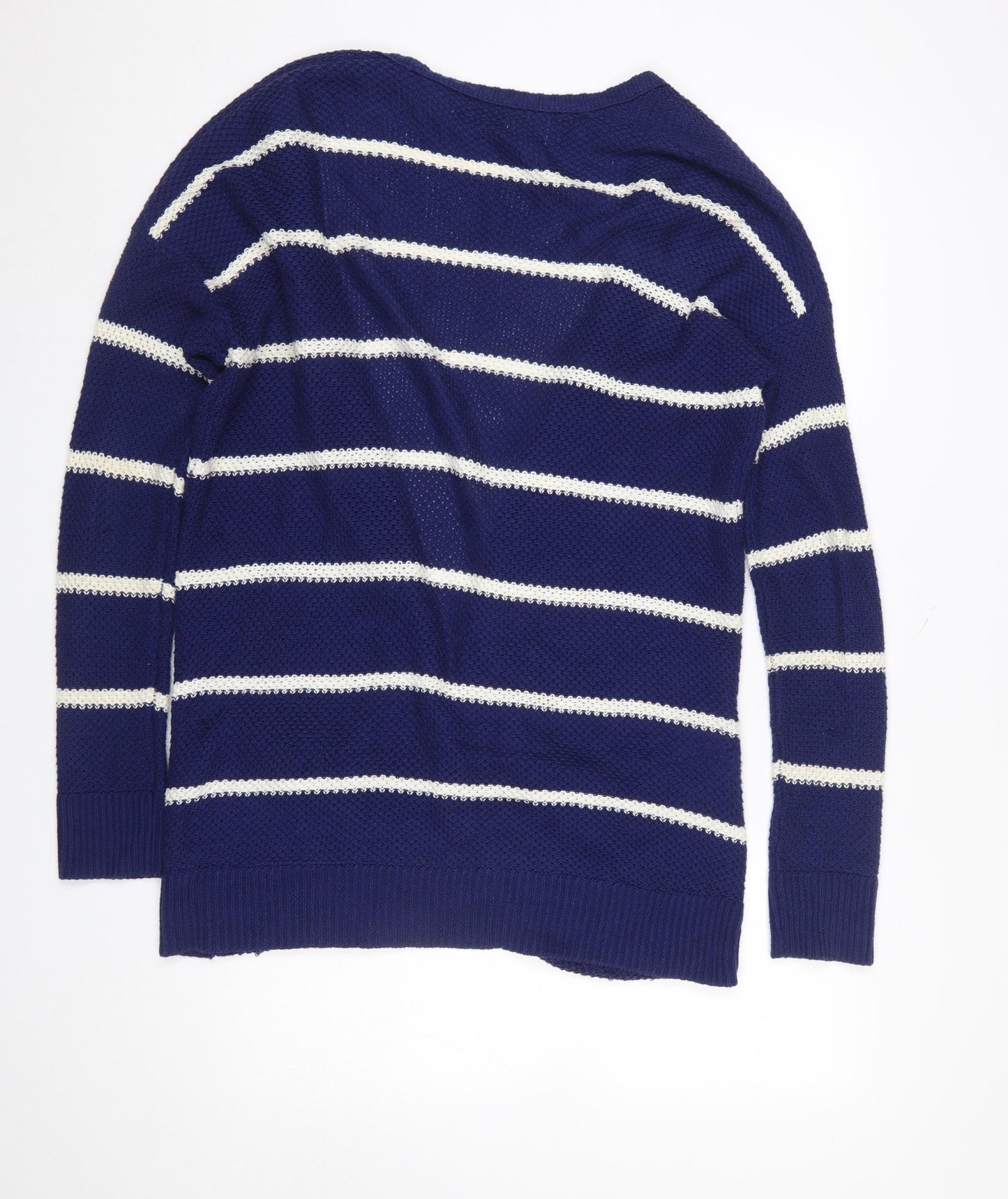 American Eagle Outfitters Women's Blue Striped Cardigan L V-Neck Knit