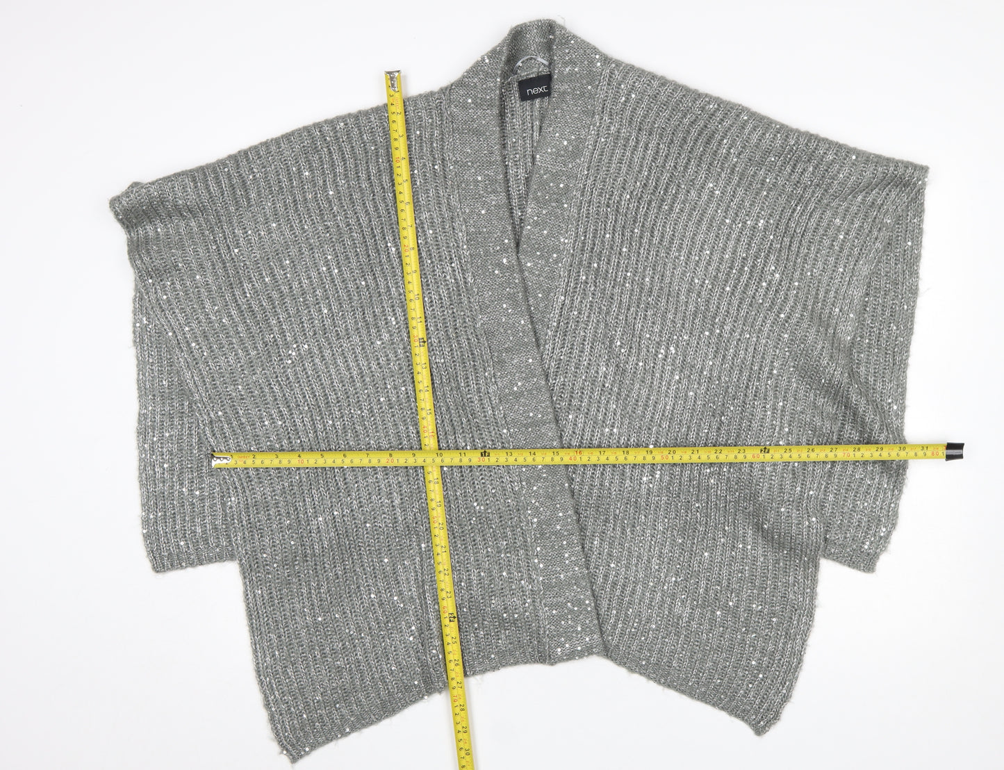 Next Women’s Grey Sequin Knit Open Cardigan One Size