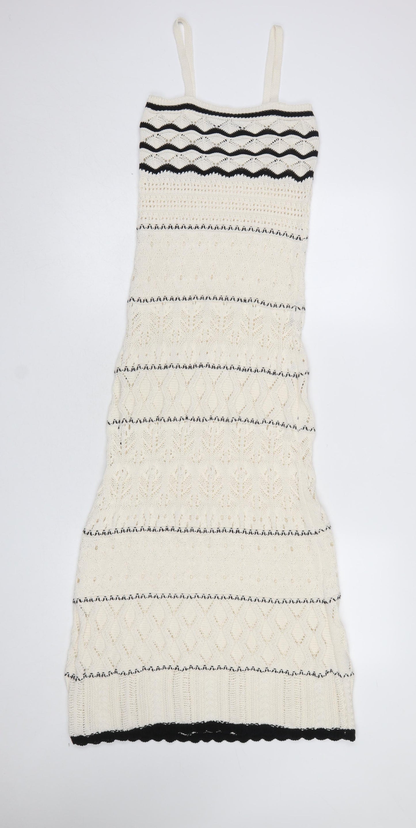 Primark Women Ivory Knit Striped Midi Slip Dress XS