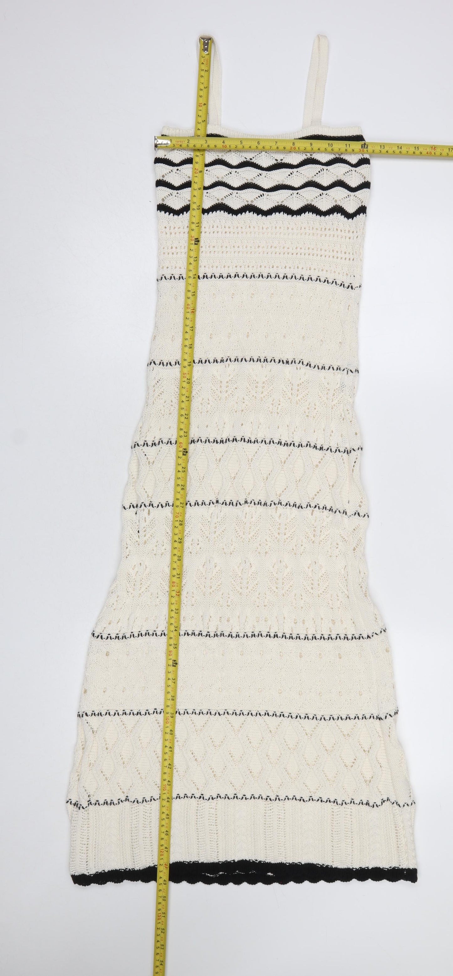 Primark Women Ivory Knit Striped Midi Slip Dress XS