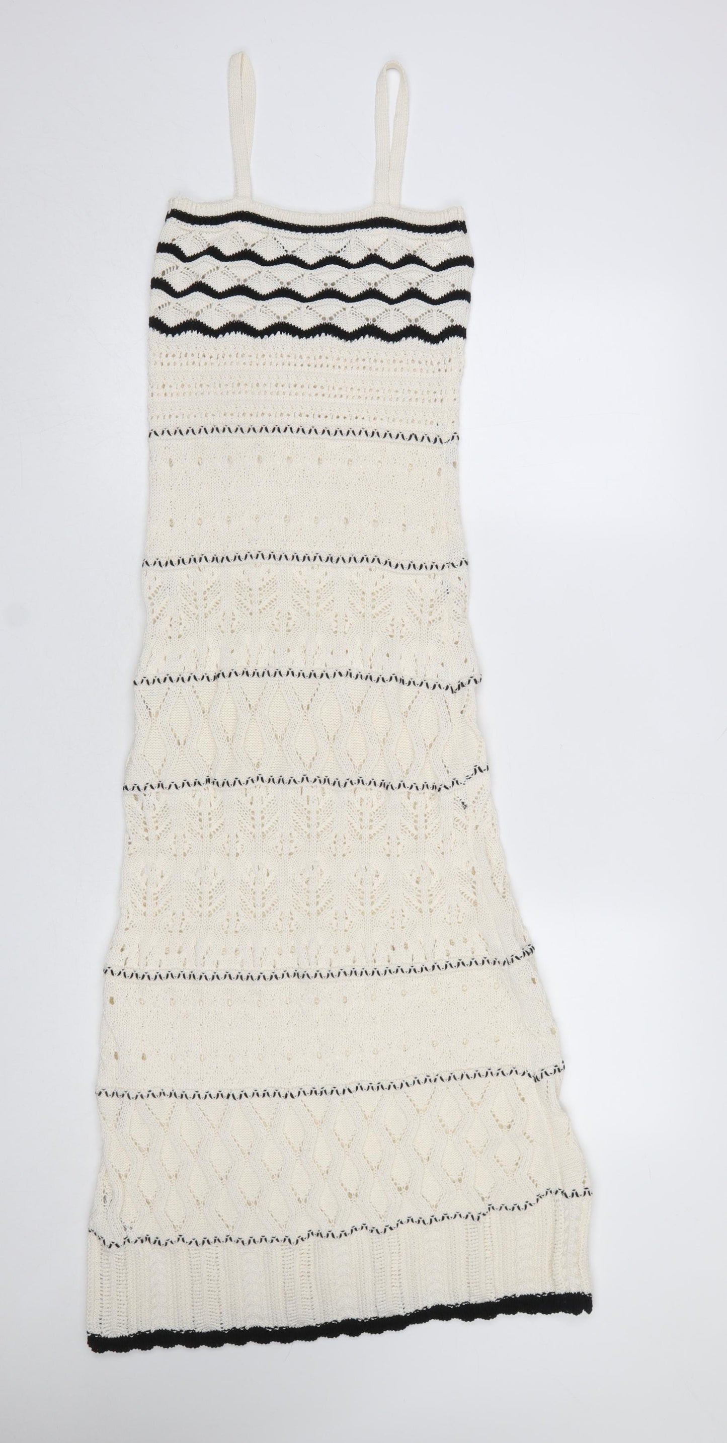 Primark Women Ivory Knit Striped Midi Slip Dress XS