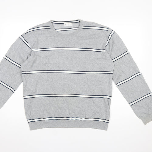 Giordano Men's Grey Striped Cotton Knit Jumper L
