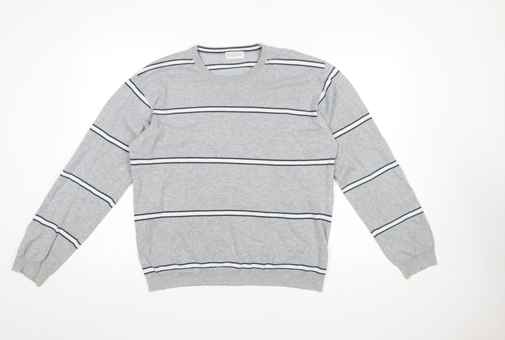 Giordano Men's Grey Striped Cotton Knit Jumper L