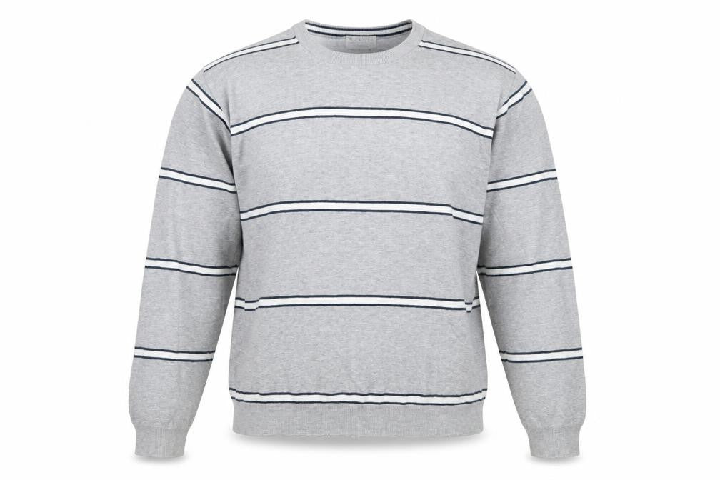Front view of Giordano Men's Grey Striped Cotton Knit Jumper L