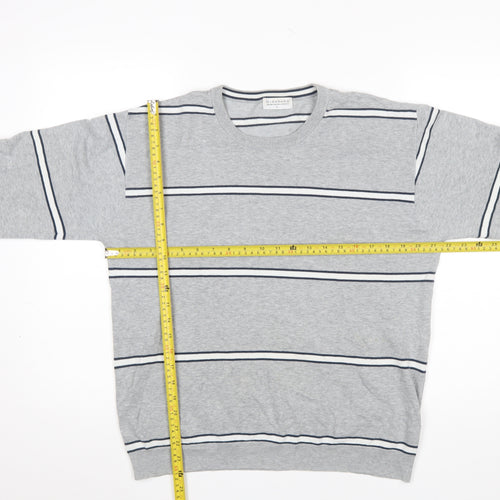 Giordano Men's Grey Striped Cotton Knit Jumper L