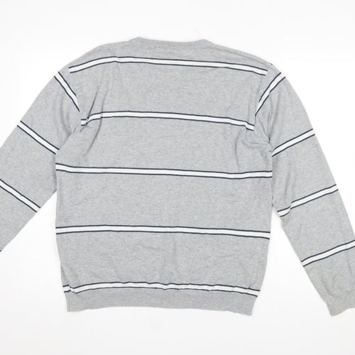 Giordano Men's Grey Striped Cotton Knit Jumper L