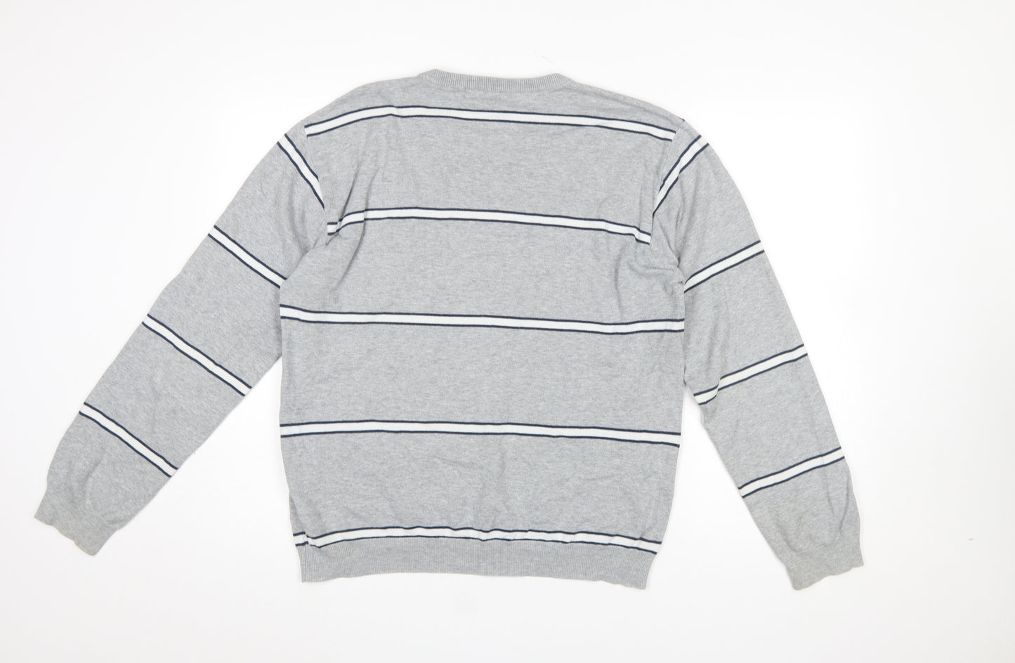 Giordano Men's Grey Striped Cotton Knit Jumper L
