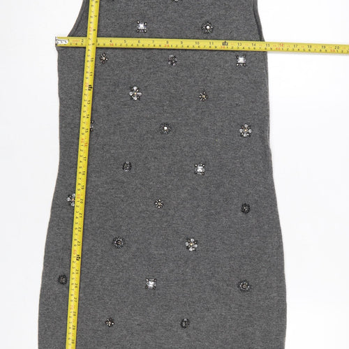 Warehouse Women Grey UK 12 Sleeveless Embellished Knit Mini Dress
