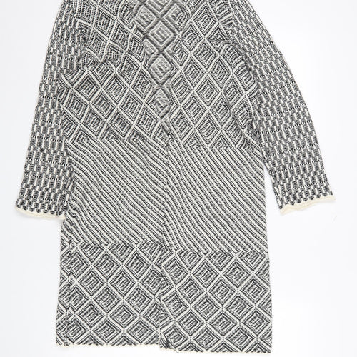 Looxent Womens Black White Geometric Knit Longline Cardigan Size 12