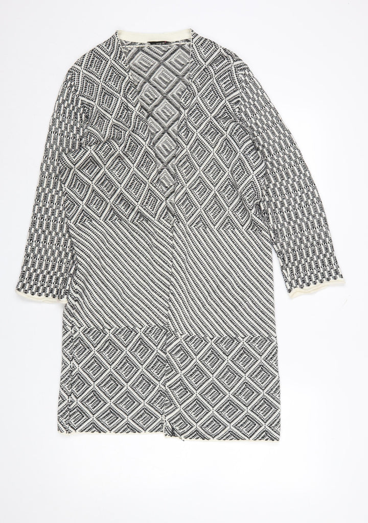 Looxent Womens Black White Geometric Knit Longline Cardigan Size 12