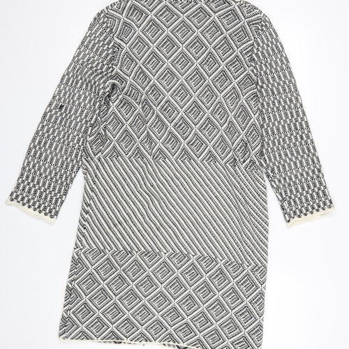 Looxent Womens Black White Geometric Knit Longline Cardigan Size 12