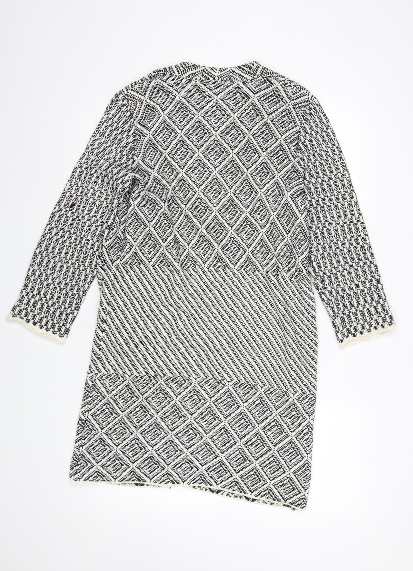 Looxent Womens Black White Geometric Knit Longline Cardigan Size 12