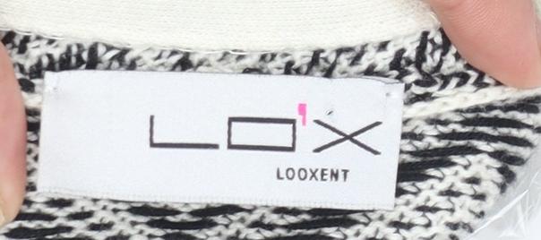 Looxent Womens Black White Geometric Knit Longline Cardigan Size 12