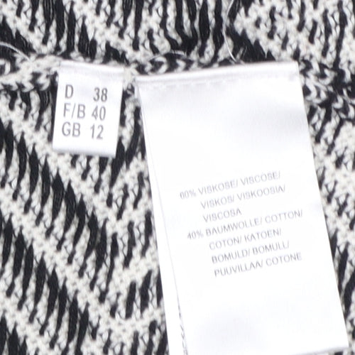 Looxent Womens Black White Geometric Knit Longline Cardigan Size 12